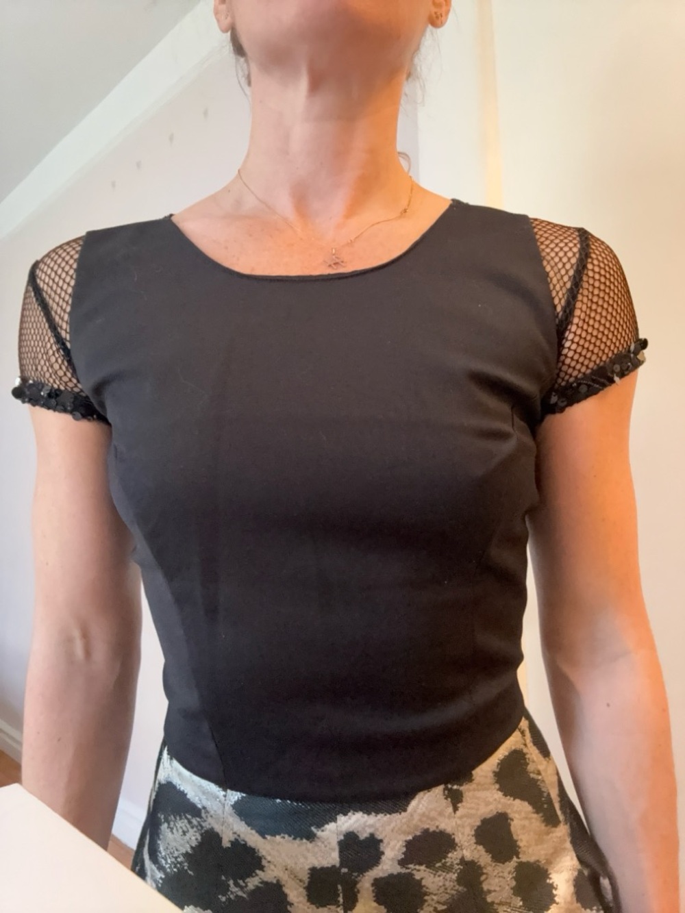 •Sachin & Babi Mesh-Sequin Sleeve Top•